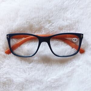 Olivia Blue with Orange Wood Reader Glasses